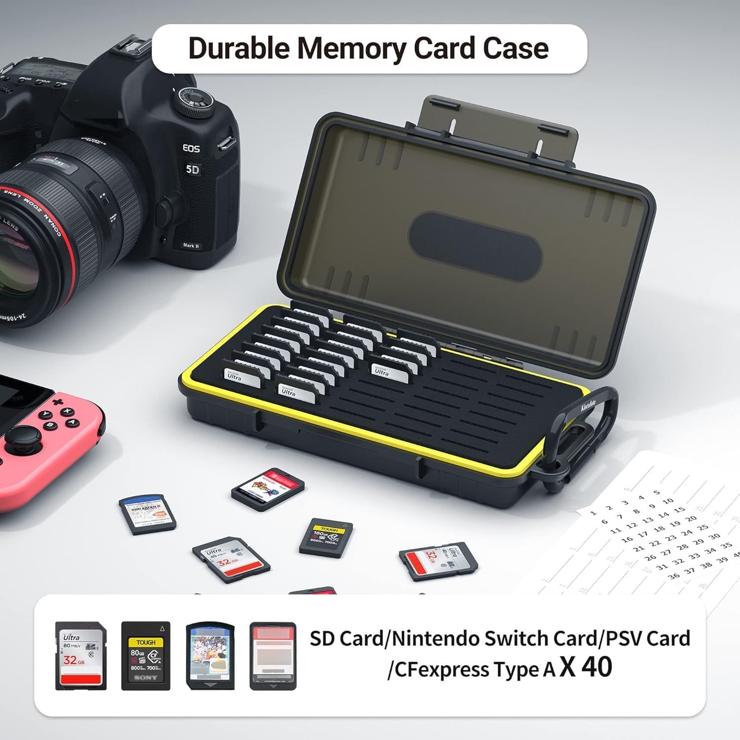 40-Slot SD Card Case with Carabiner and Labels: image 2