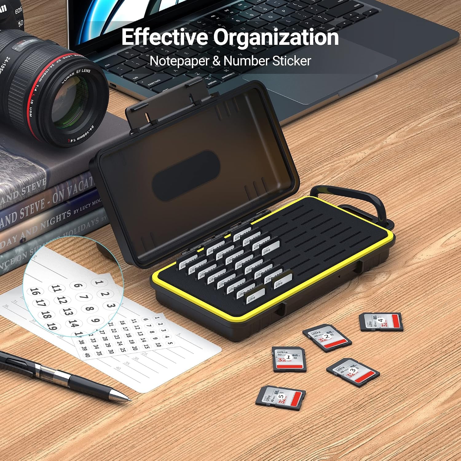 40-Slot SD Card Case with Carabiner and Labels: image 4