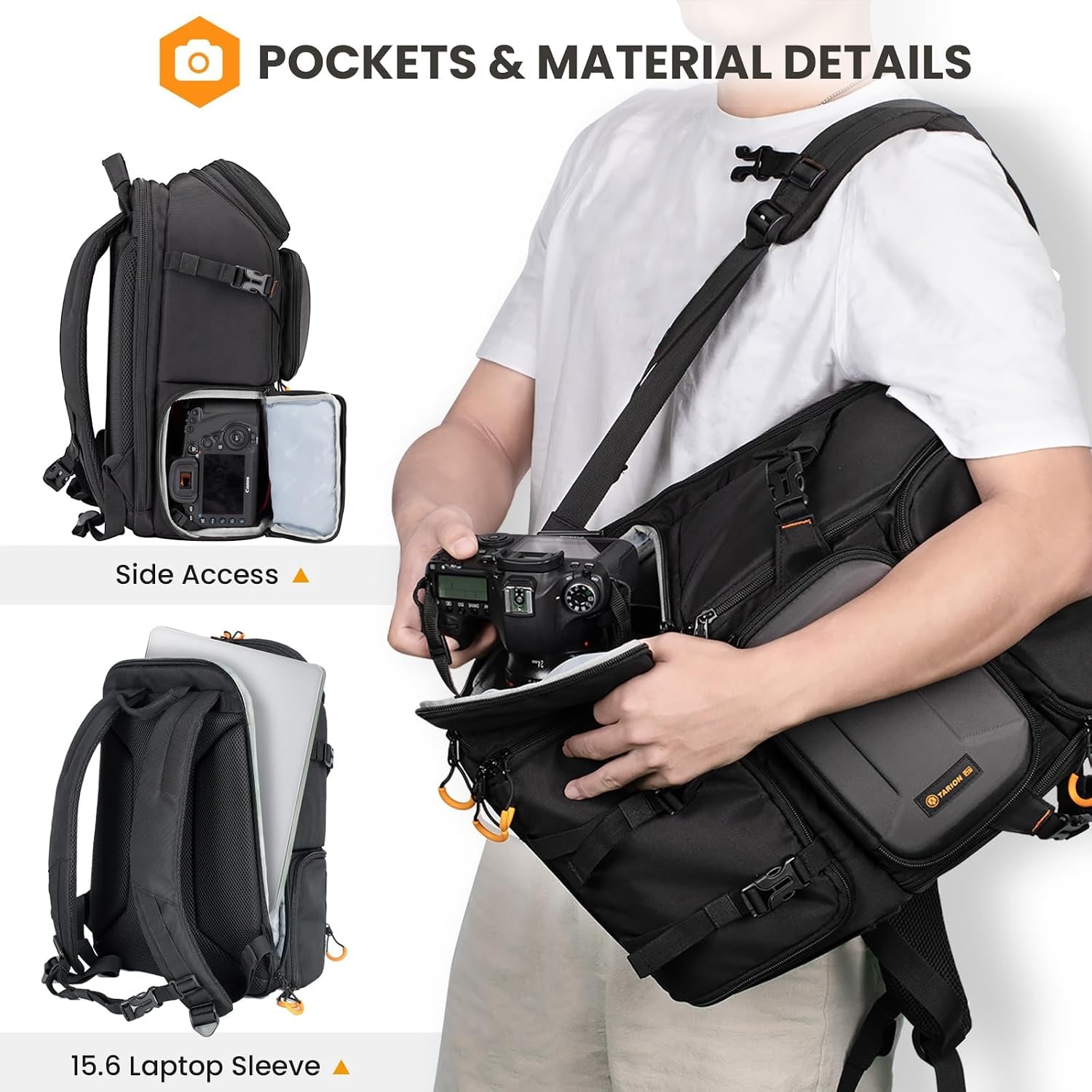 15L Camera Backpack with Side Access and Rain Cover