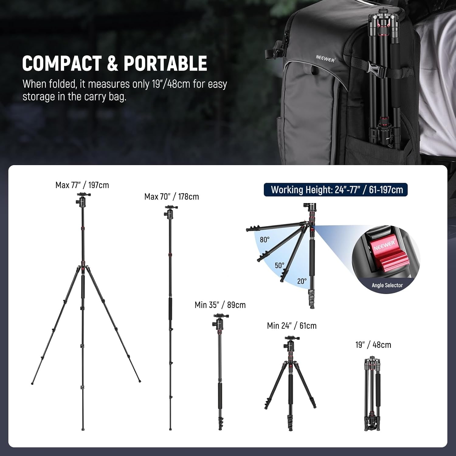 77 Inch Aluminum Tripod and Monopod with 360 Ball Head