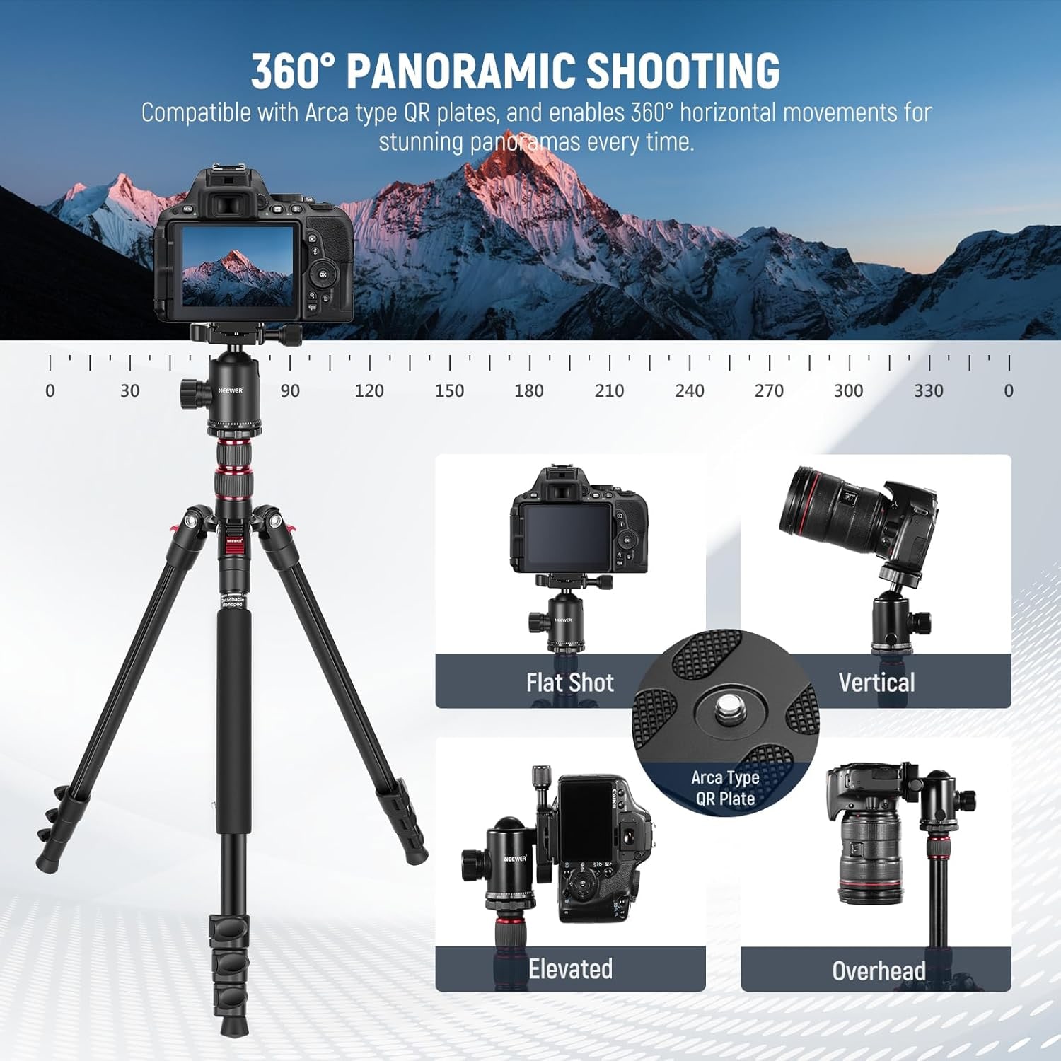 77 Inch Aluminum Tripod and Monopod with 360 Ball Head