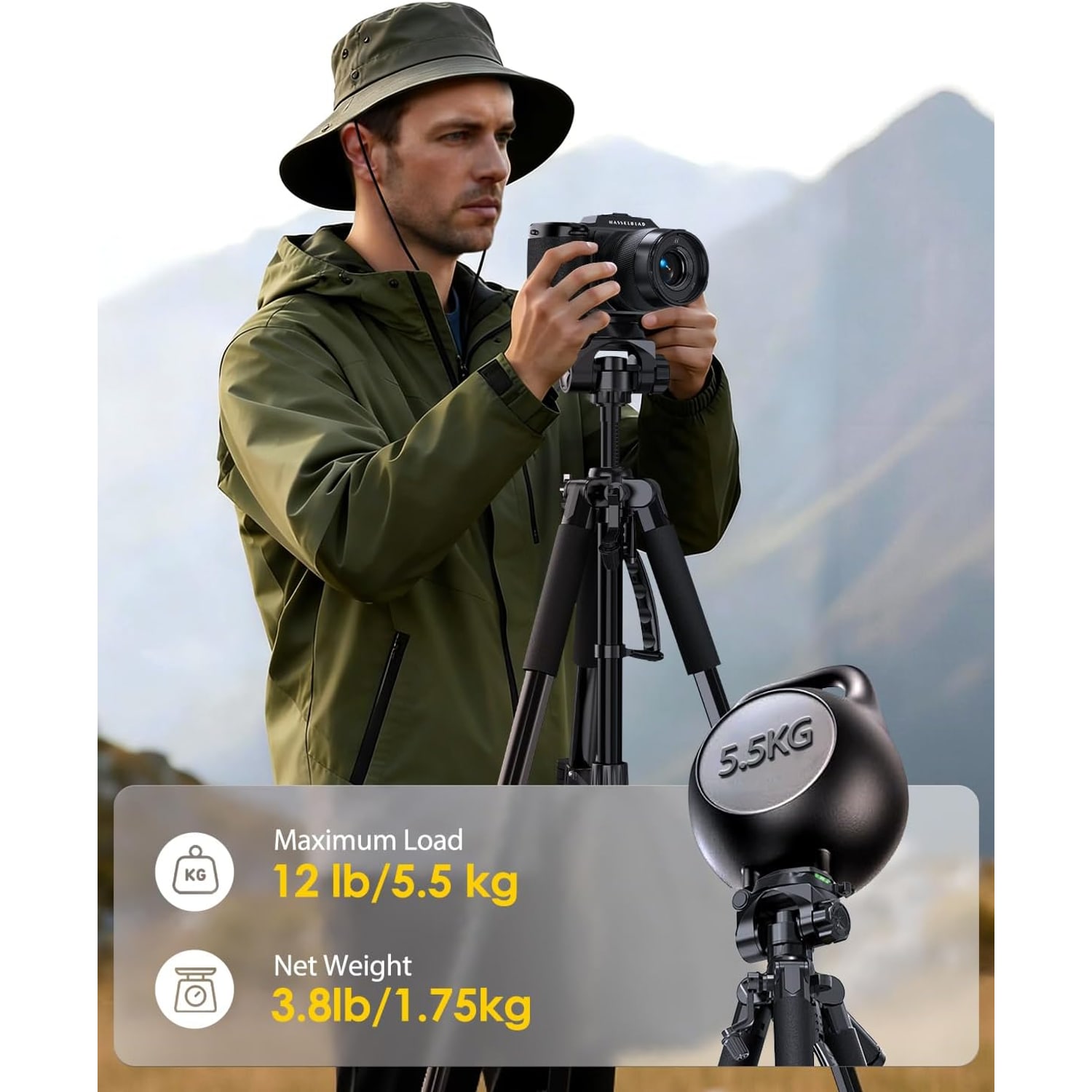 74 Inch Camera Tripod with Phone Holder and Wireless Remote