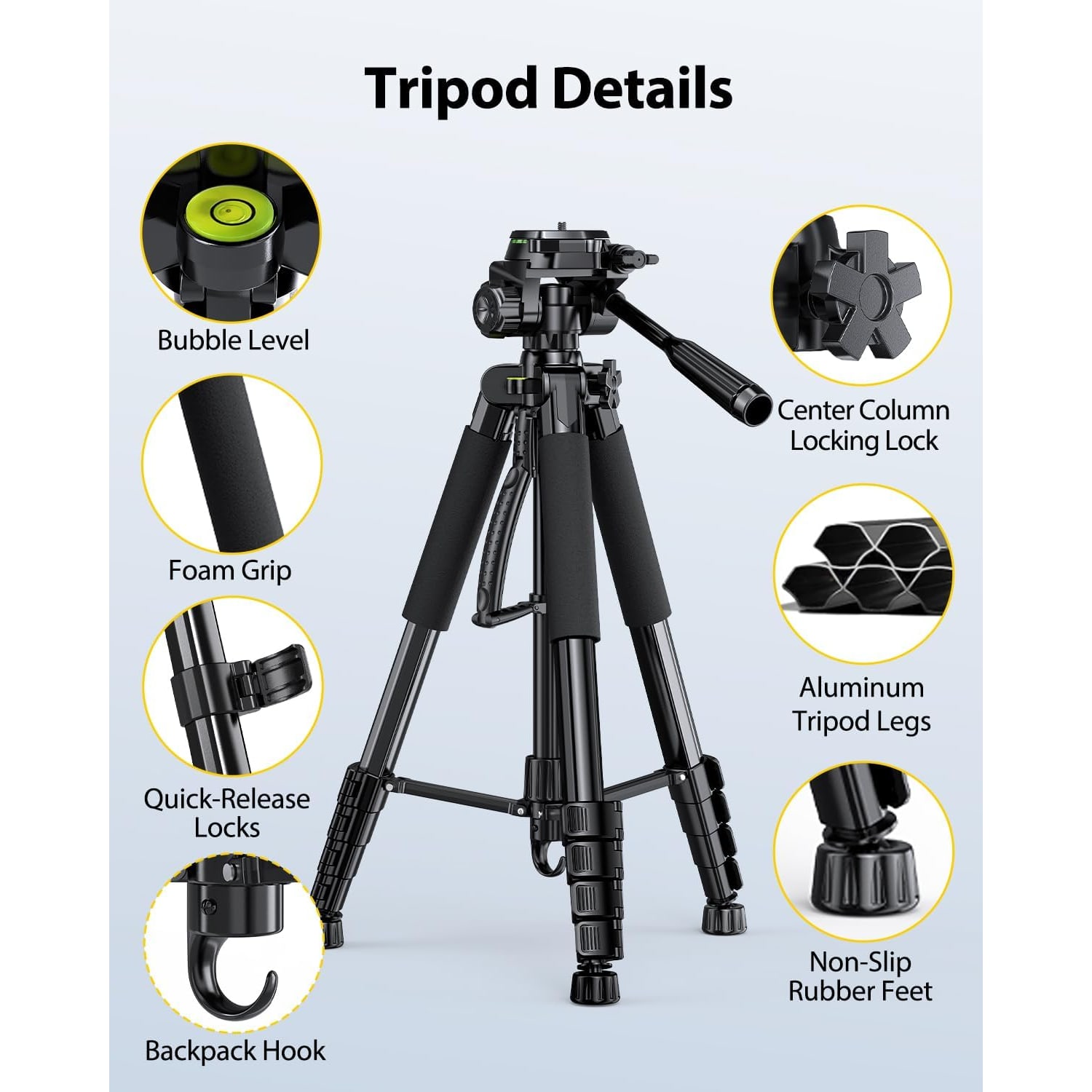 74 Inch Camera Tripod with Phone Holder and Wireless Remote
