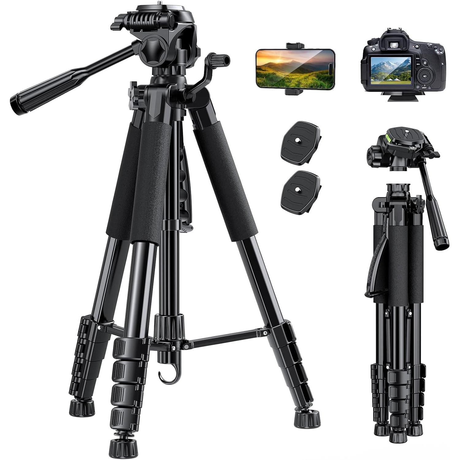 74 Inch Camera Tripod with Phone Holder and Wireless Remote