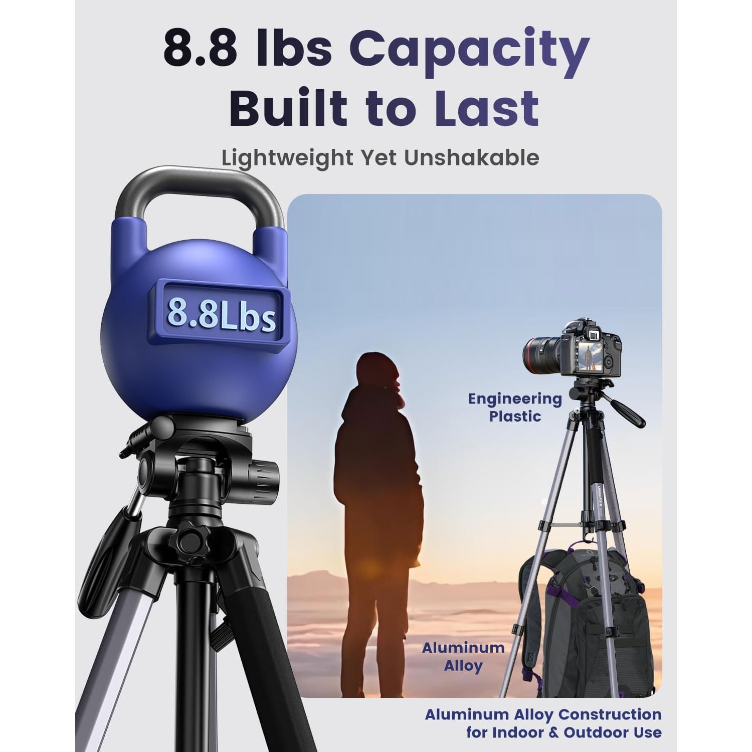 74 Inch Lightweight Aluminum Camera Tripod with 360° Pan Head: image 2