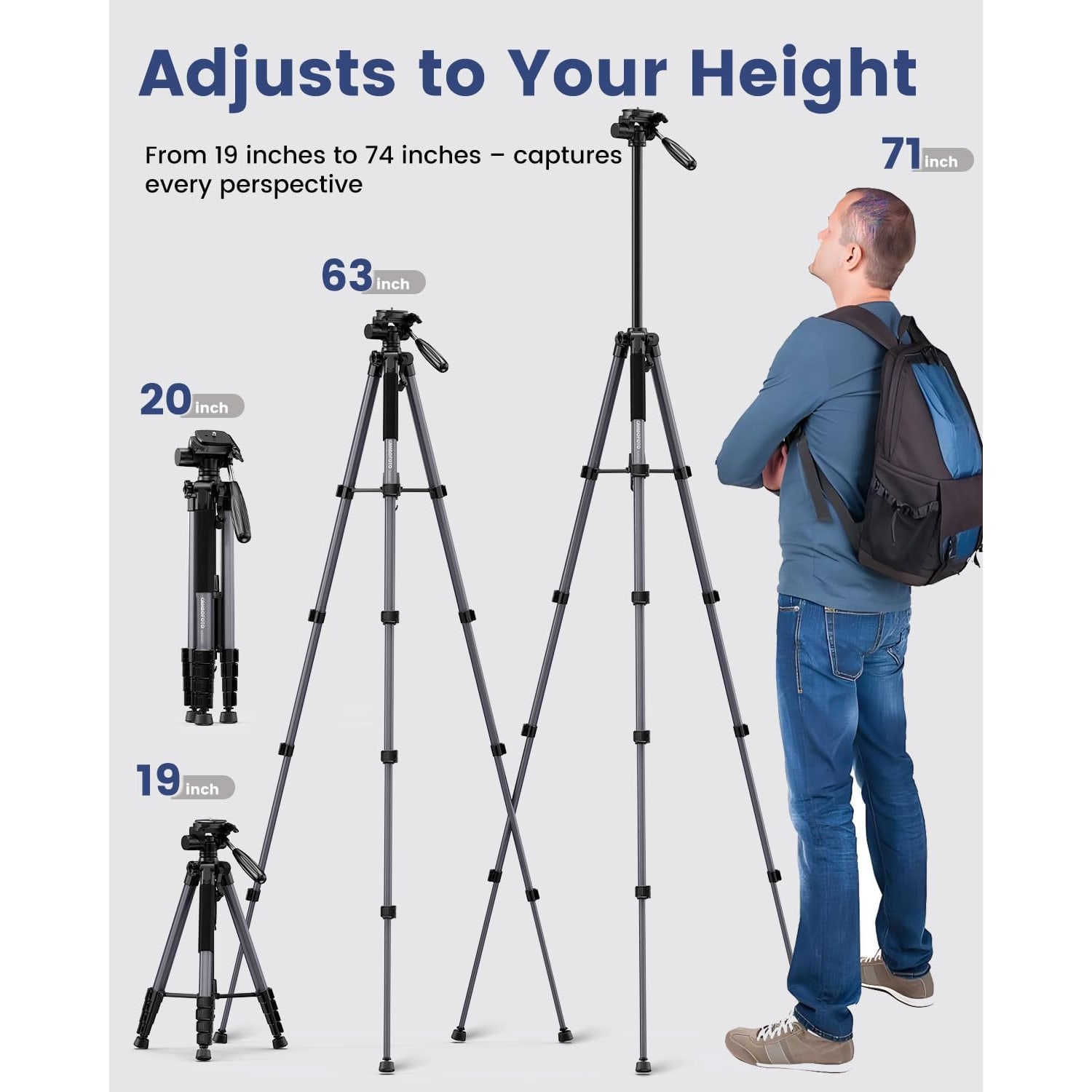 74 Inch Lightweight Aluminum Camera Tripod with 360° Pan Head: image 3