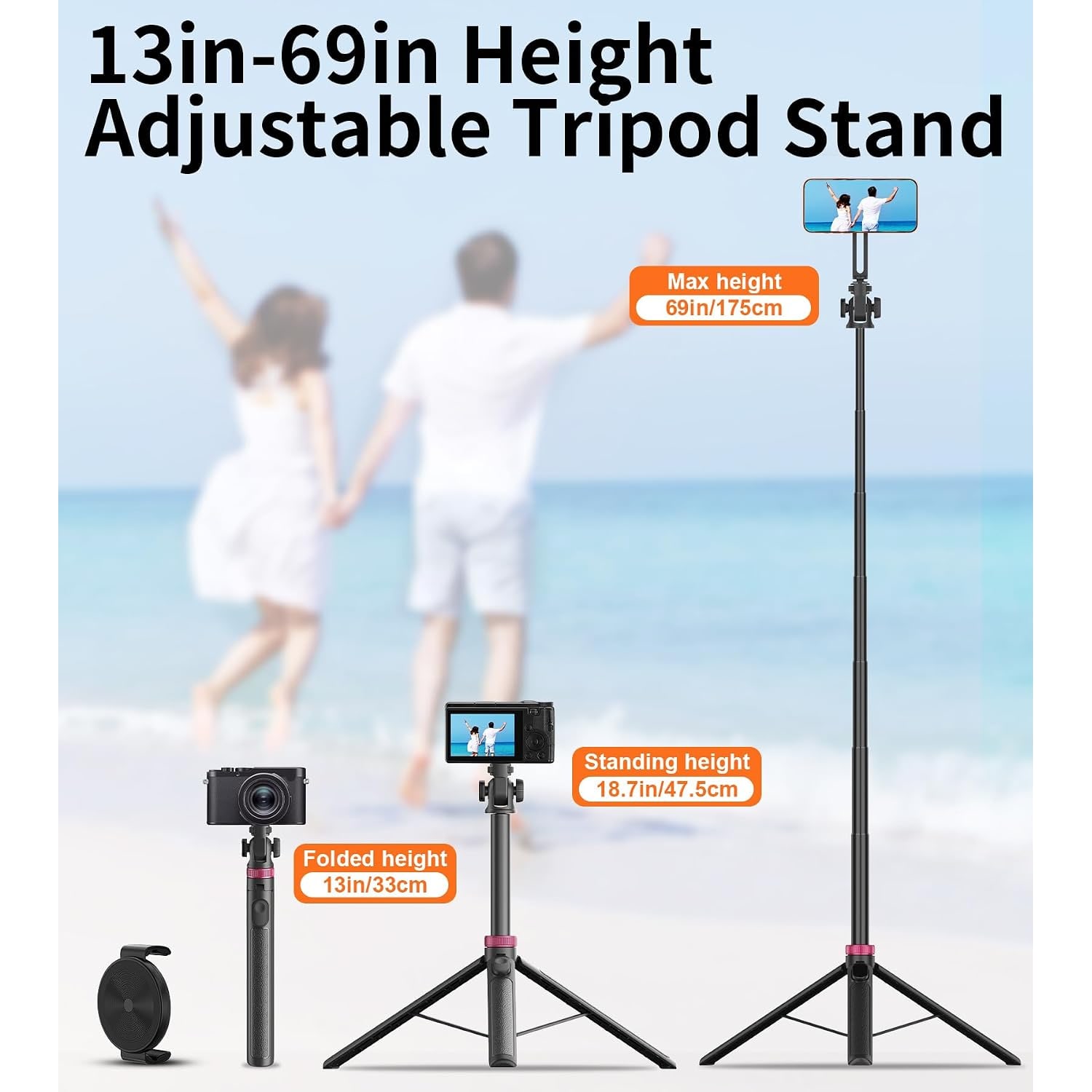 69 Inch Magnetic Phone Tripod and Selfie Stick with Remote