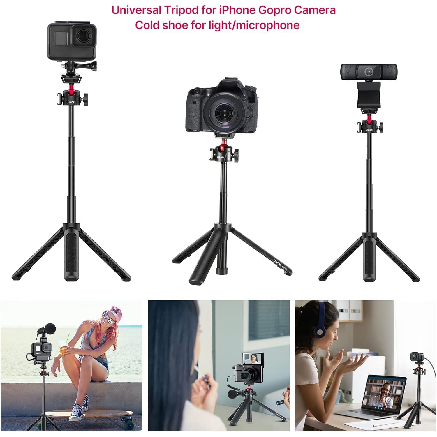 Mini Extendable Tripod with 360 Ball Head and Cold Shoe