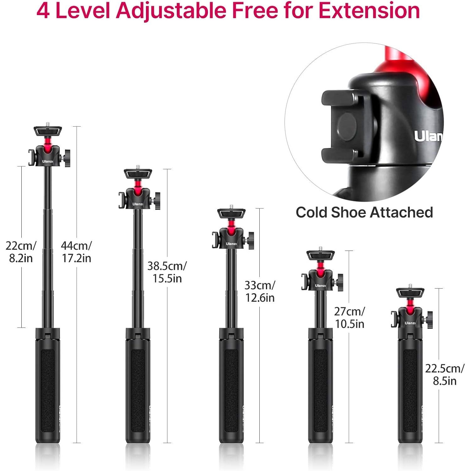 Mini Extendable Tripod with 360 Ball Head and Cold Shoe