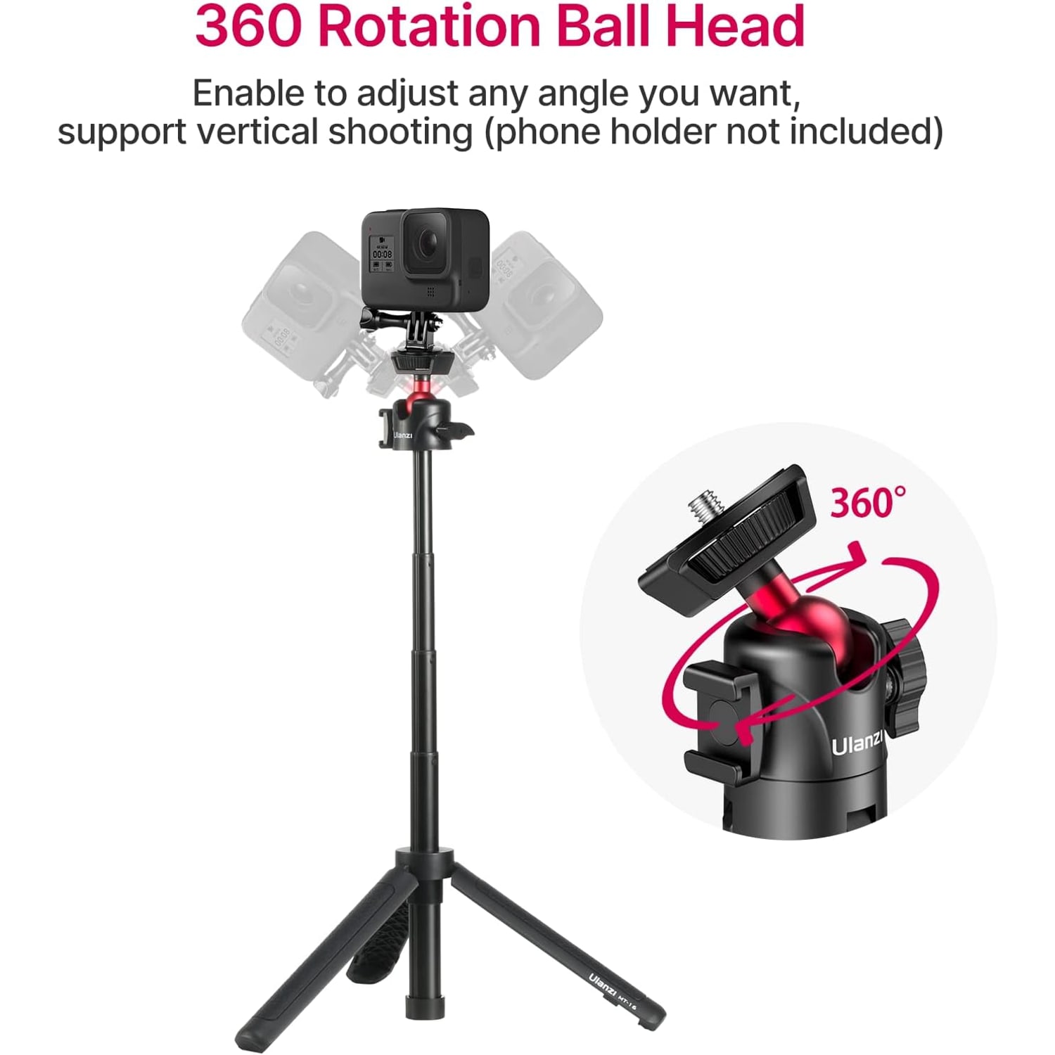 Mini Extendable Tripod with 360 Ball Head and Cold Shoe