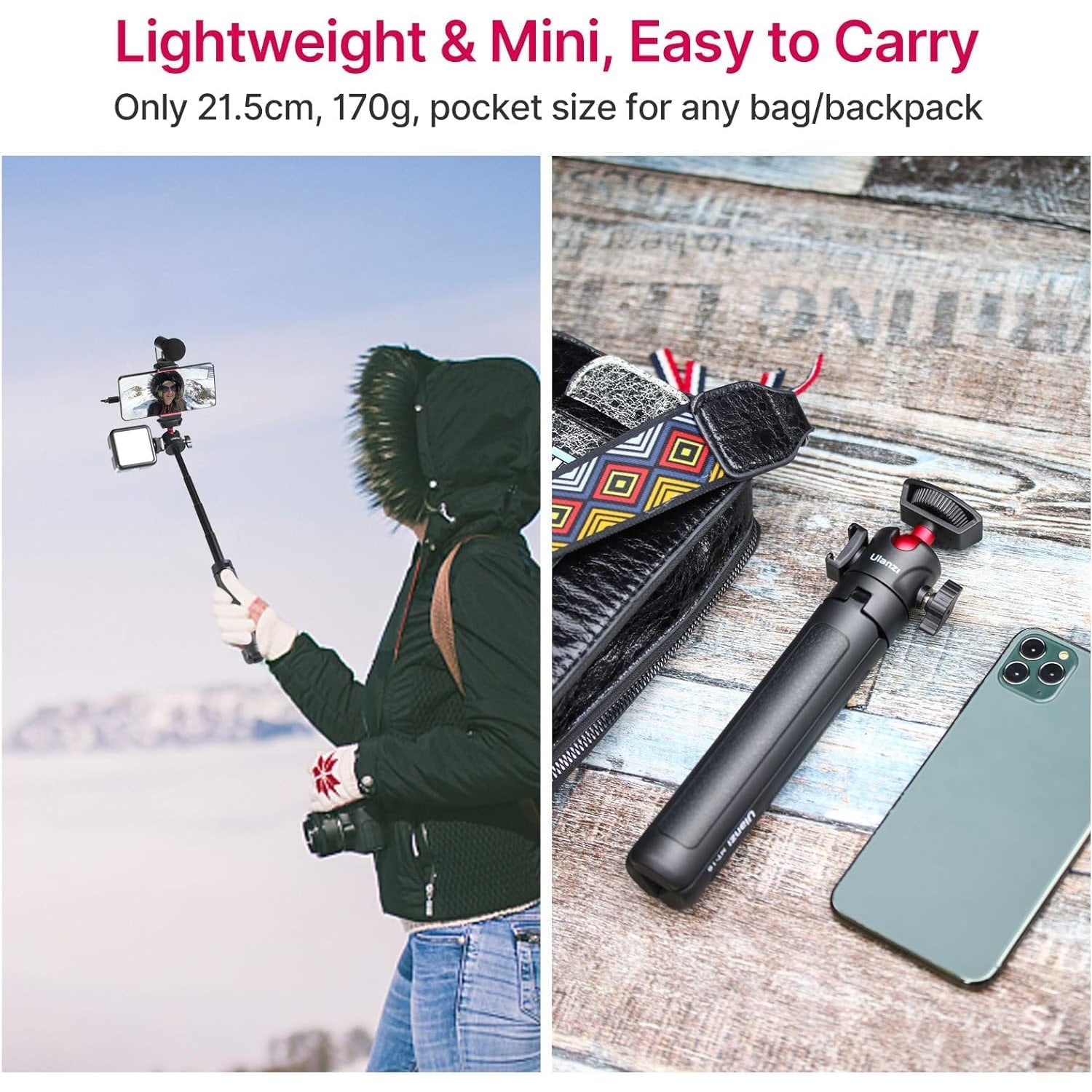 Mini Extendable Tripod with 360 Ball Head and Cold Shoe