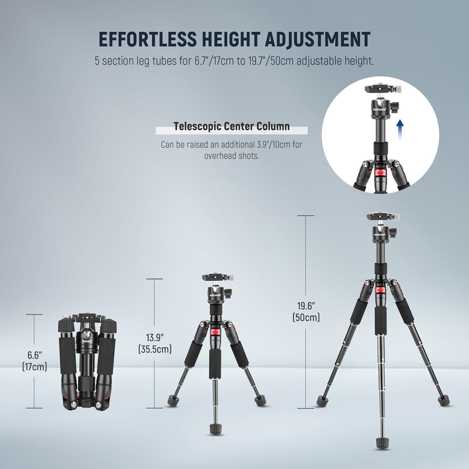Mini Tabletop Tripod, 20 Inch Adjustable Desktop Camera Stand: image 3