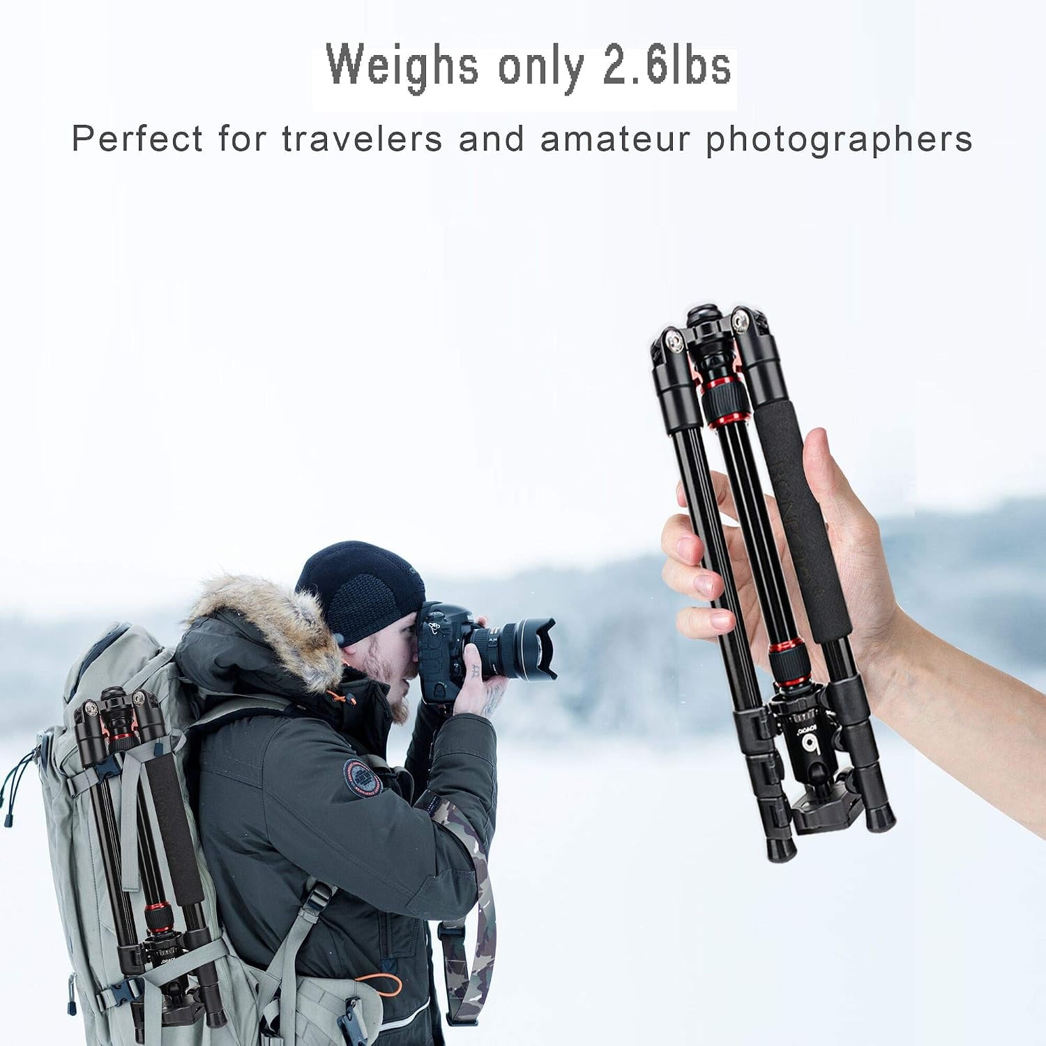 Travel Camera Tripod with Aluminum Legs and Ball Head