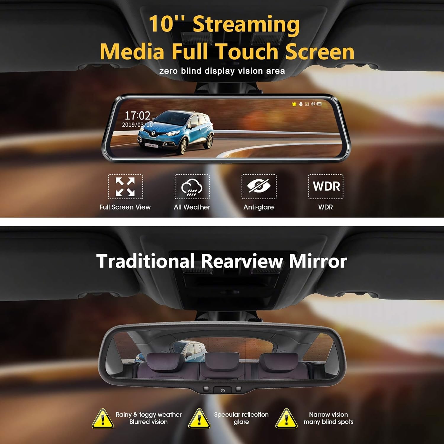 10 Inch Mirror Dash Cam with Front and Rear Cameras: image 3