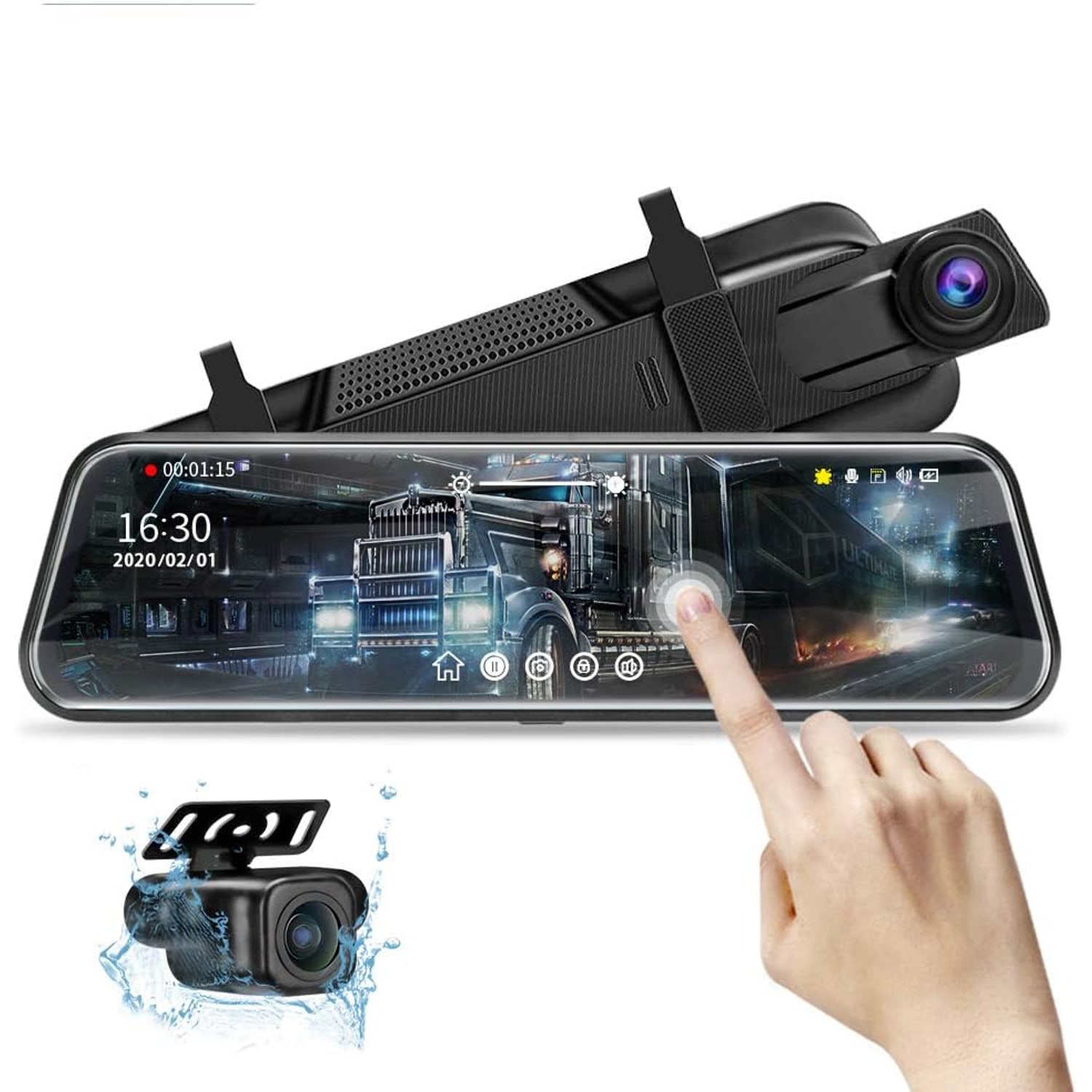 10 Inch Mirror Dash Cam with Front and Rear Cameras