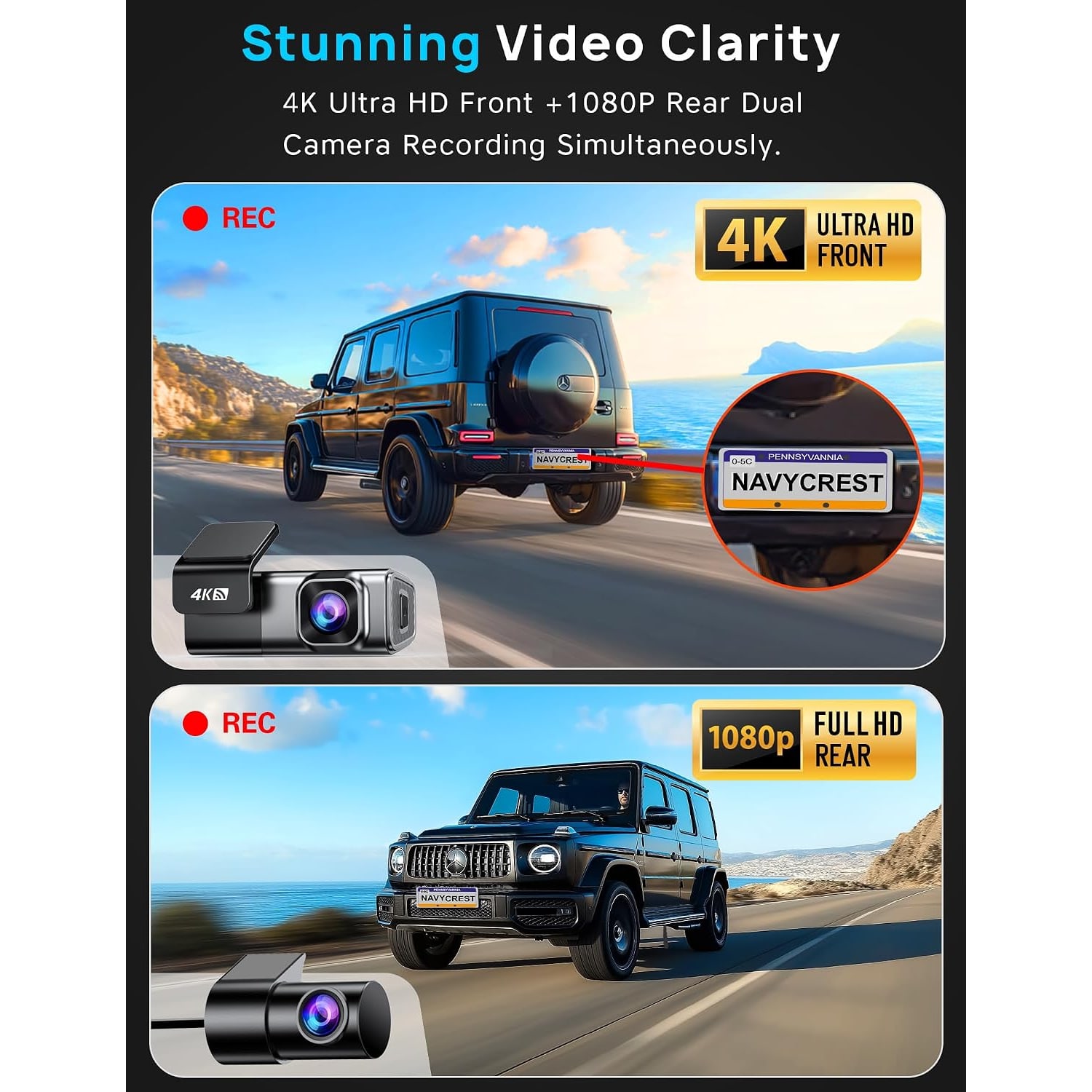 4K Front and Rear Dash Cam with 5GHz WiFi