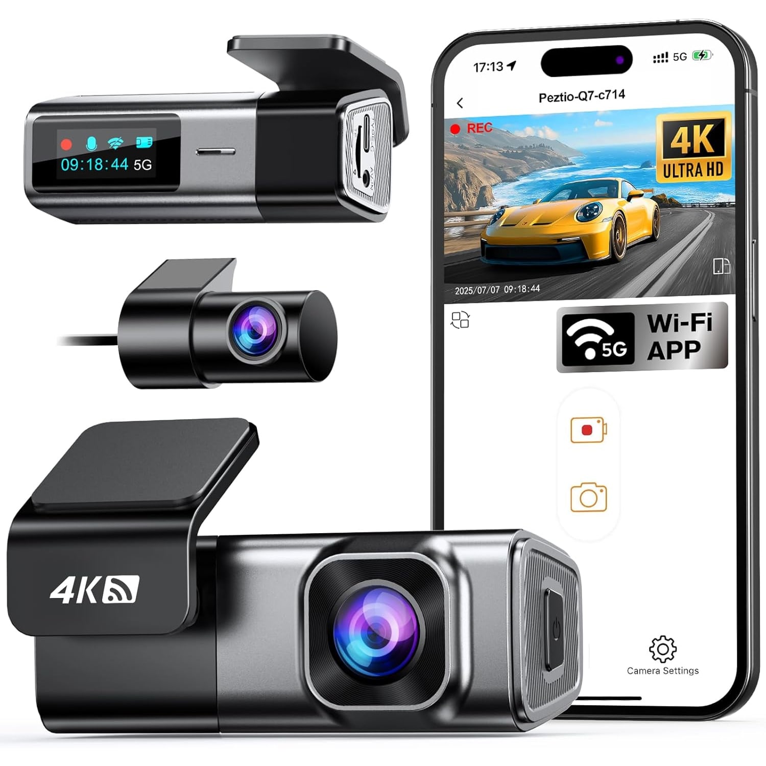 4K Front and Rear Dash Cam with 5GHz WiFi