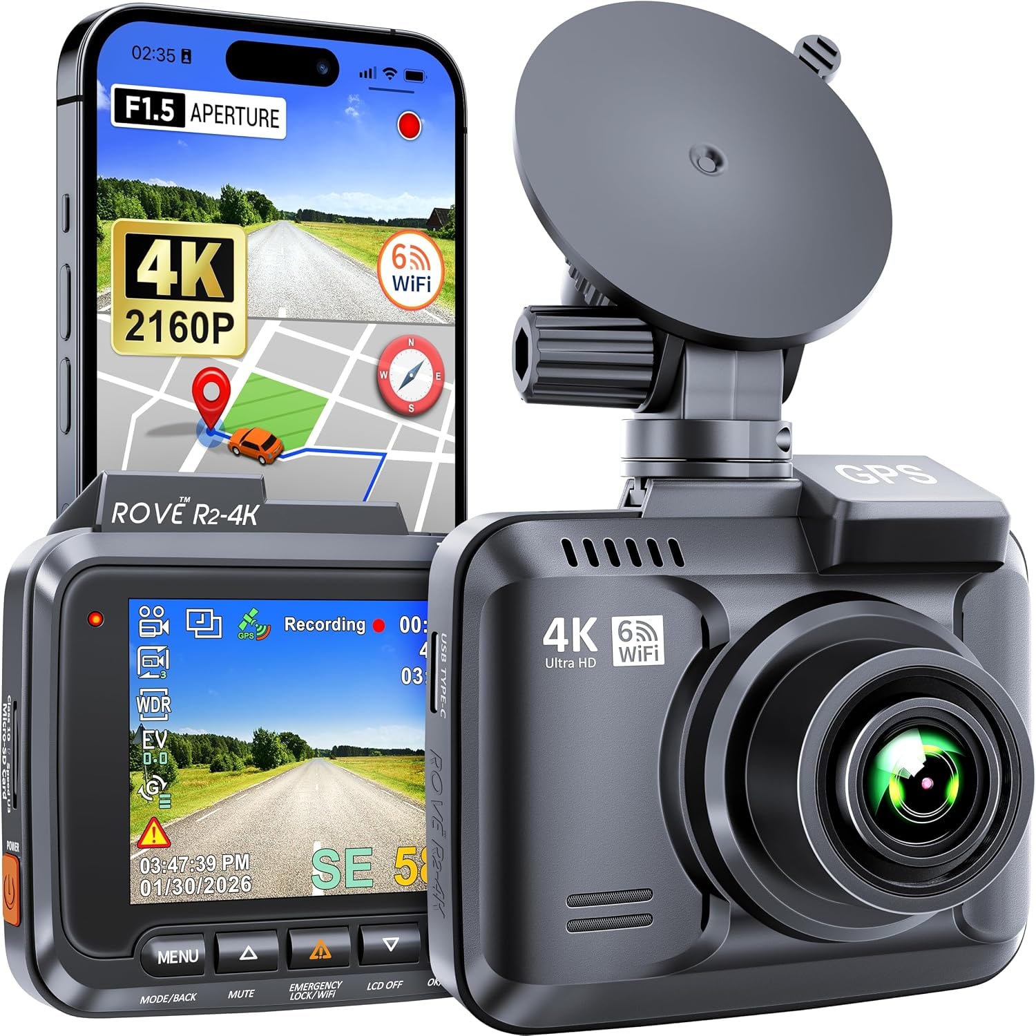 4K Ultra HD Dash Cam with WiFi and GPS