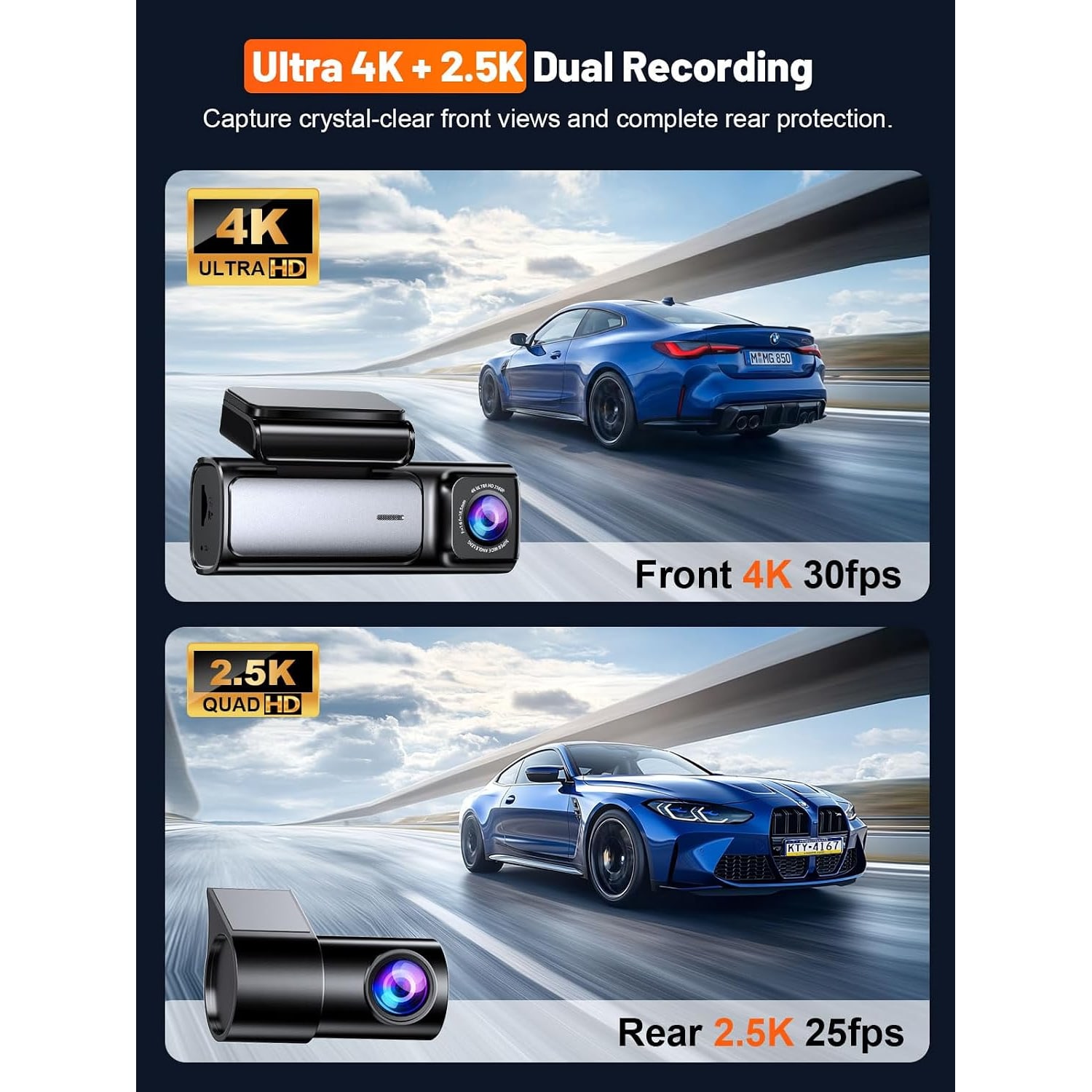 4K Dual Dash Cam with GPS and 64GB Card