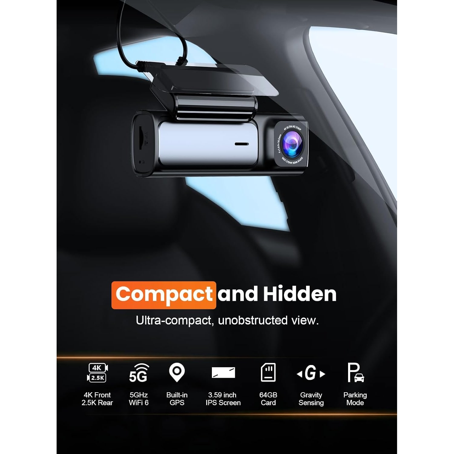 4K Dual Dash Cam with GPS and 64GB Card