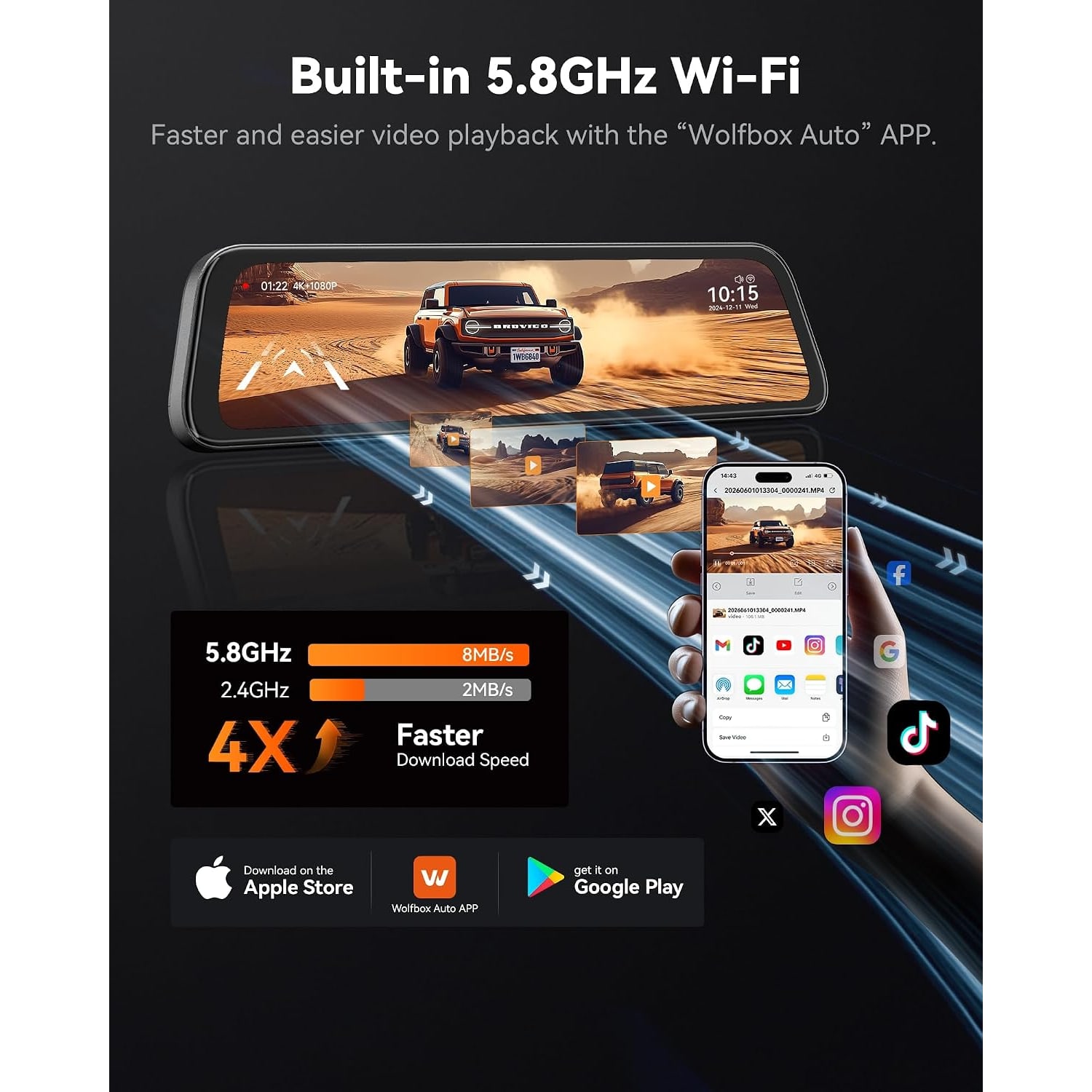 4K Mirror Dash Cam with 12-Inch Touch Screen and Rear Camera