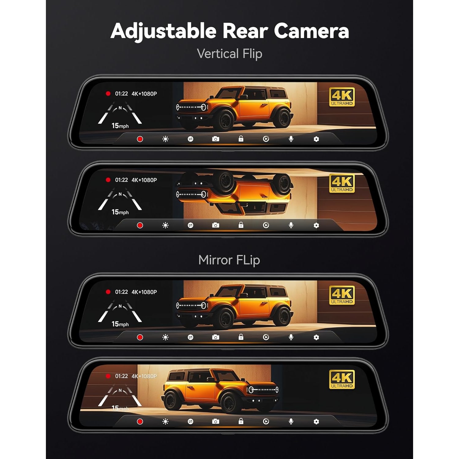 4K Mirror Dash Cam with 12-Inch Touch Screen and Rear Camera: image 8