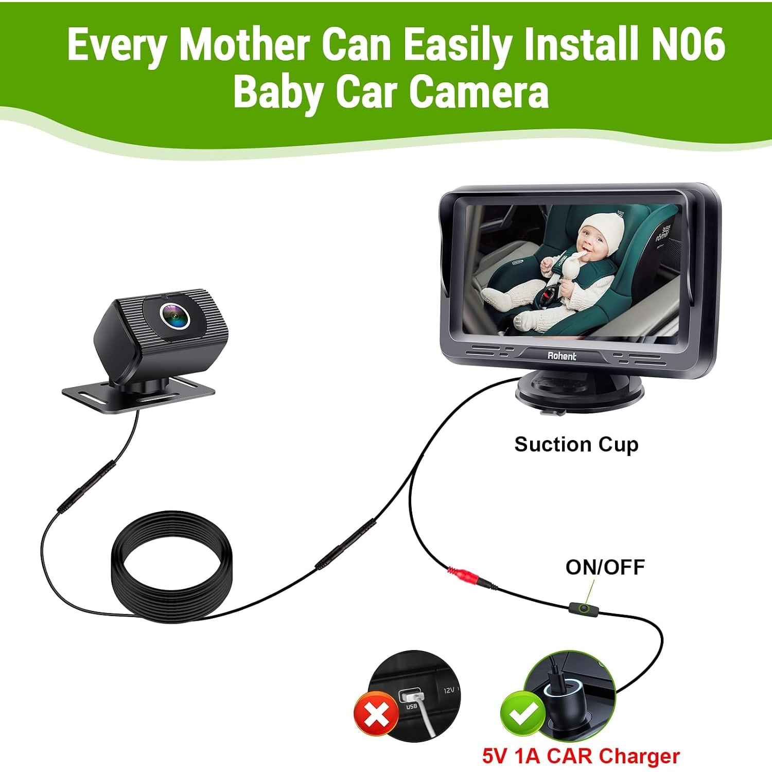 1080P Baby Car Camera with 4.3 Inch Monitor