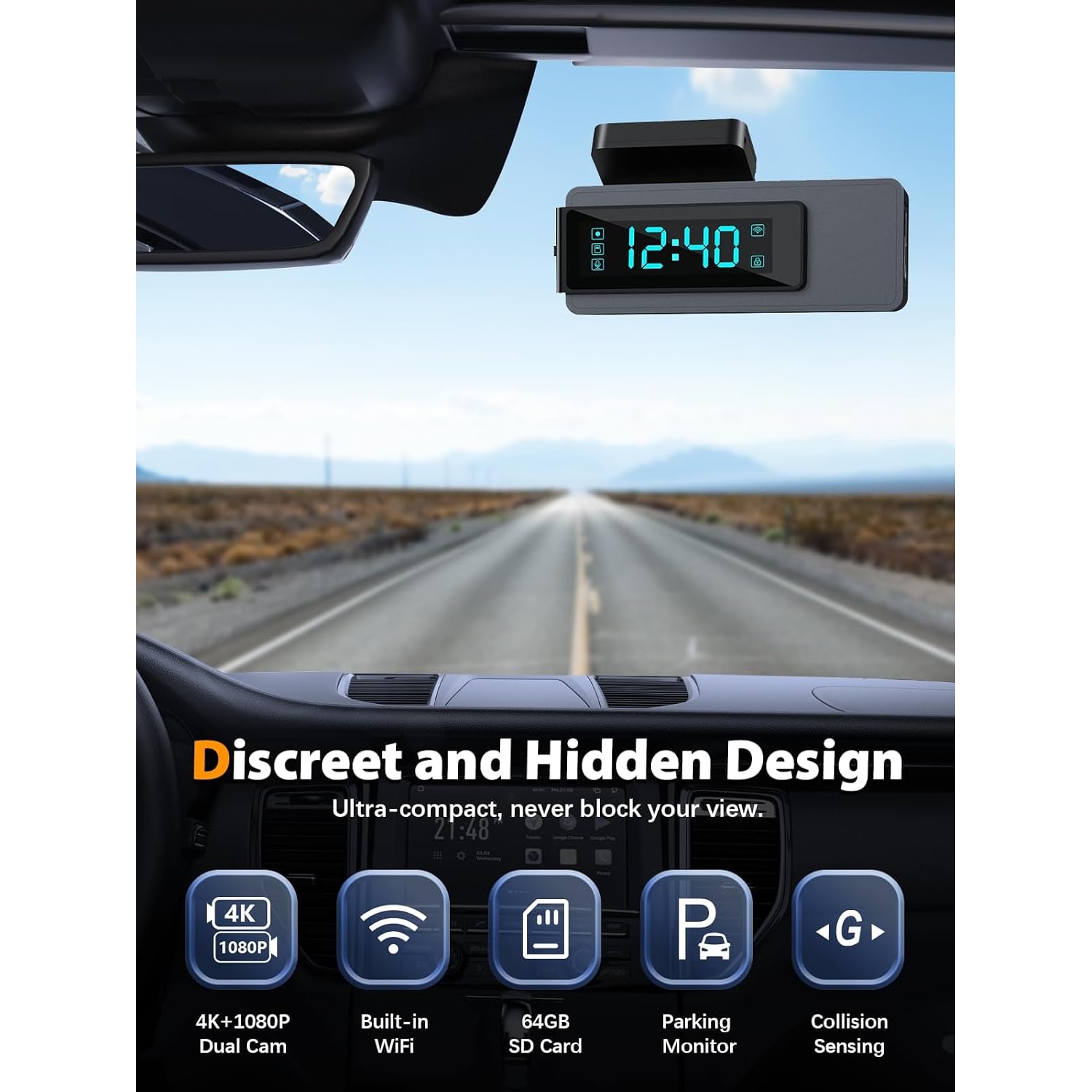 4K Front and Rear Dash Cam with WiFi and 64GB Card