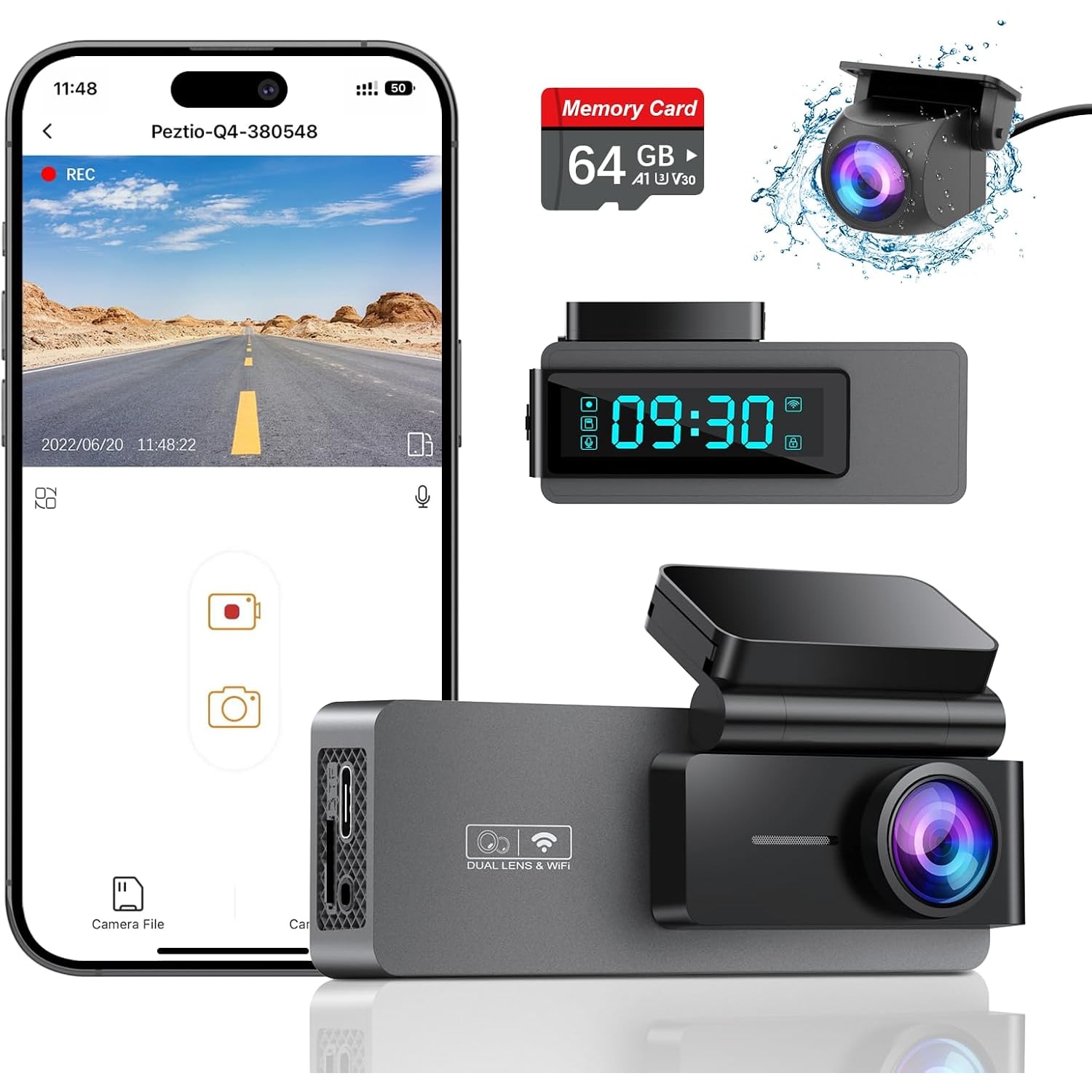 4K Front and Rear Dash Cam with WiFi and 64GB Card