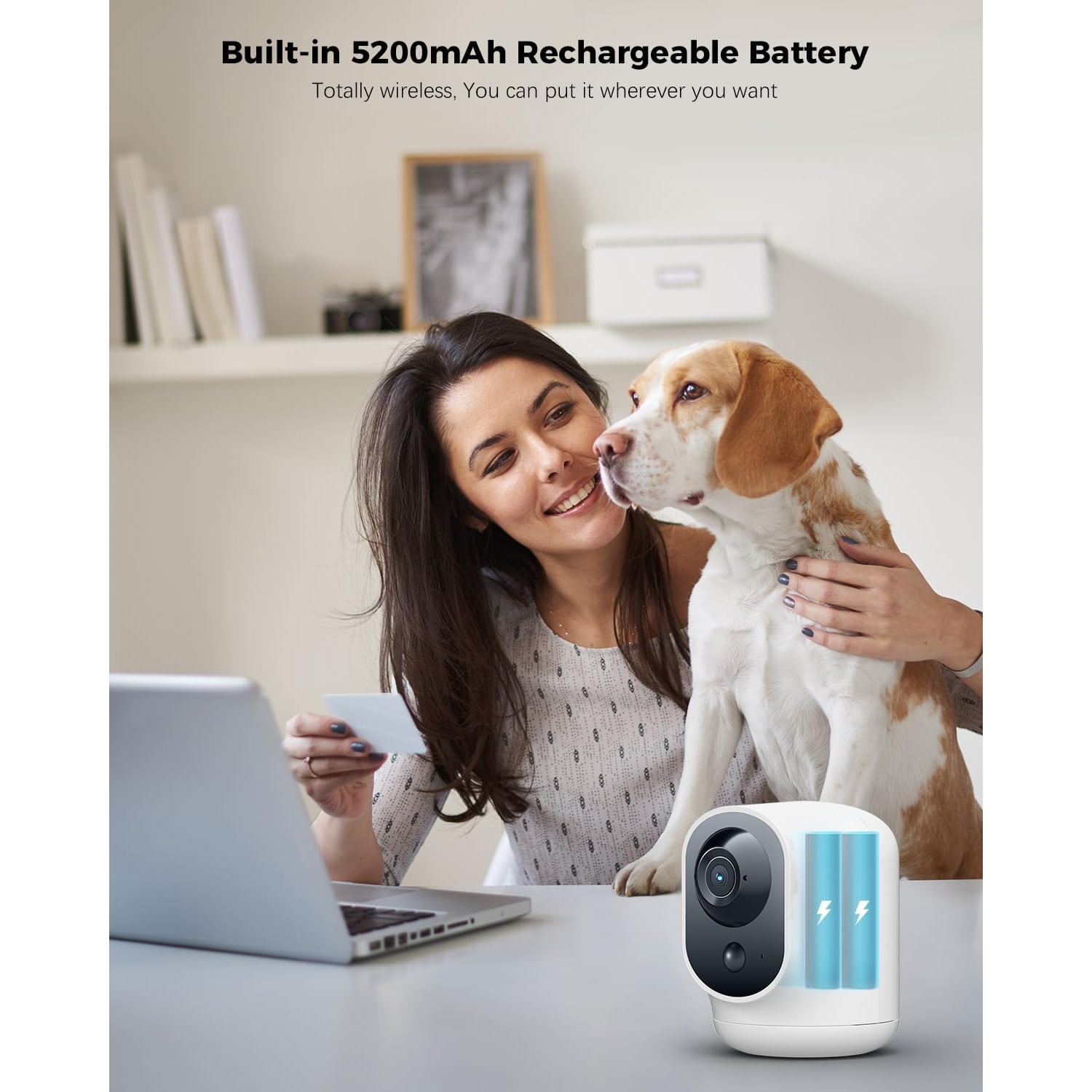 2K Battery Indoor Security Camera with Pan and Tilt