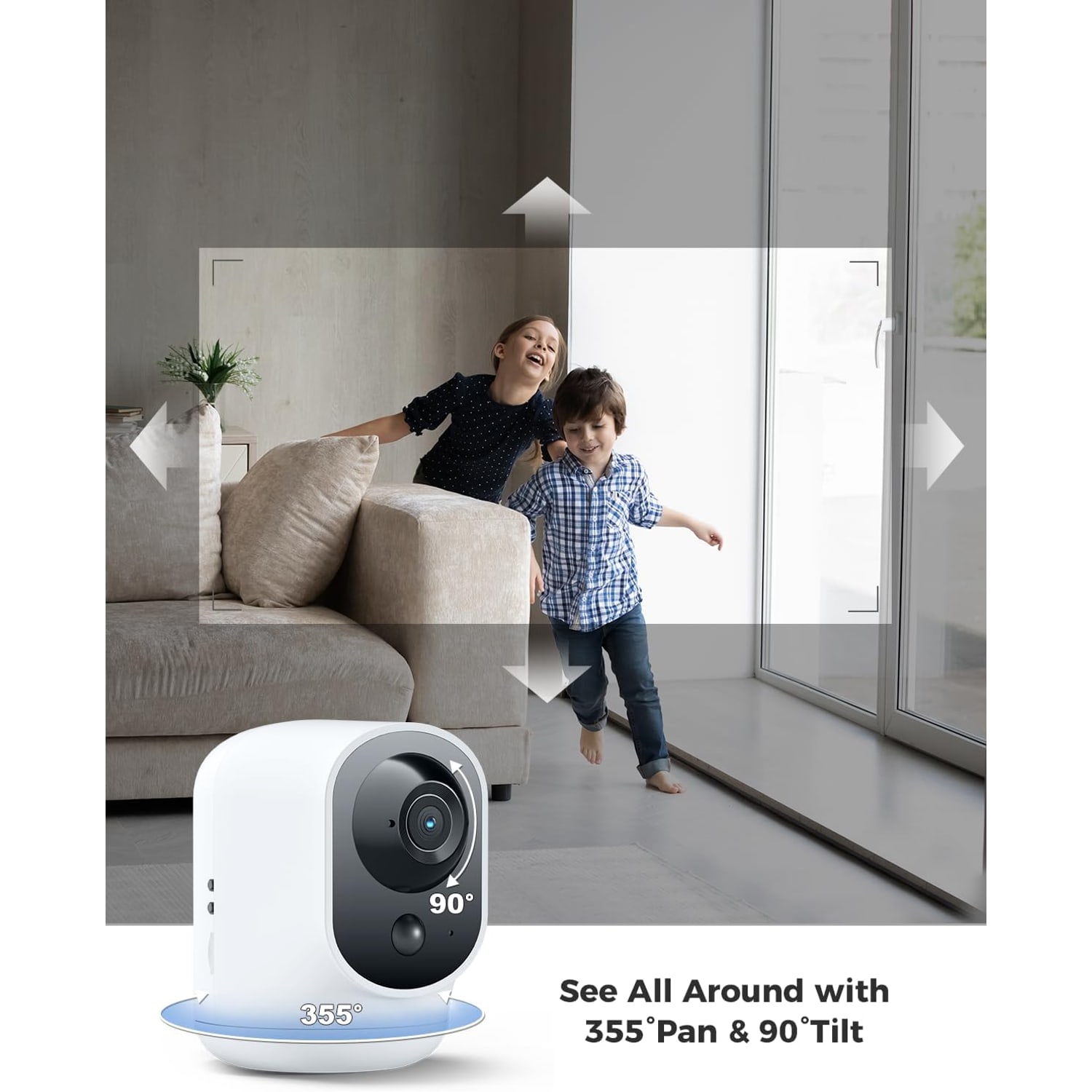 2K Battery Indoor Security Camera with Pan and Tilt