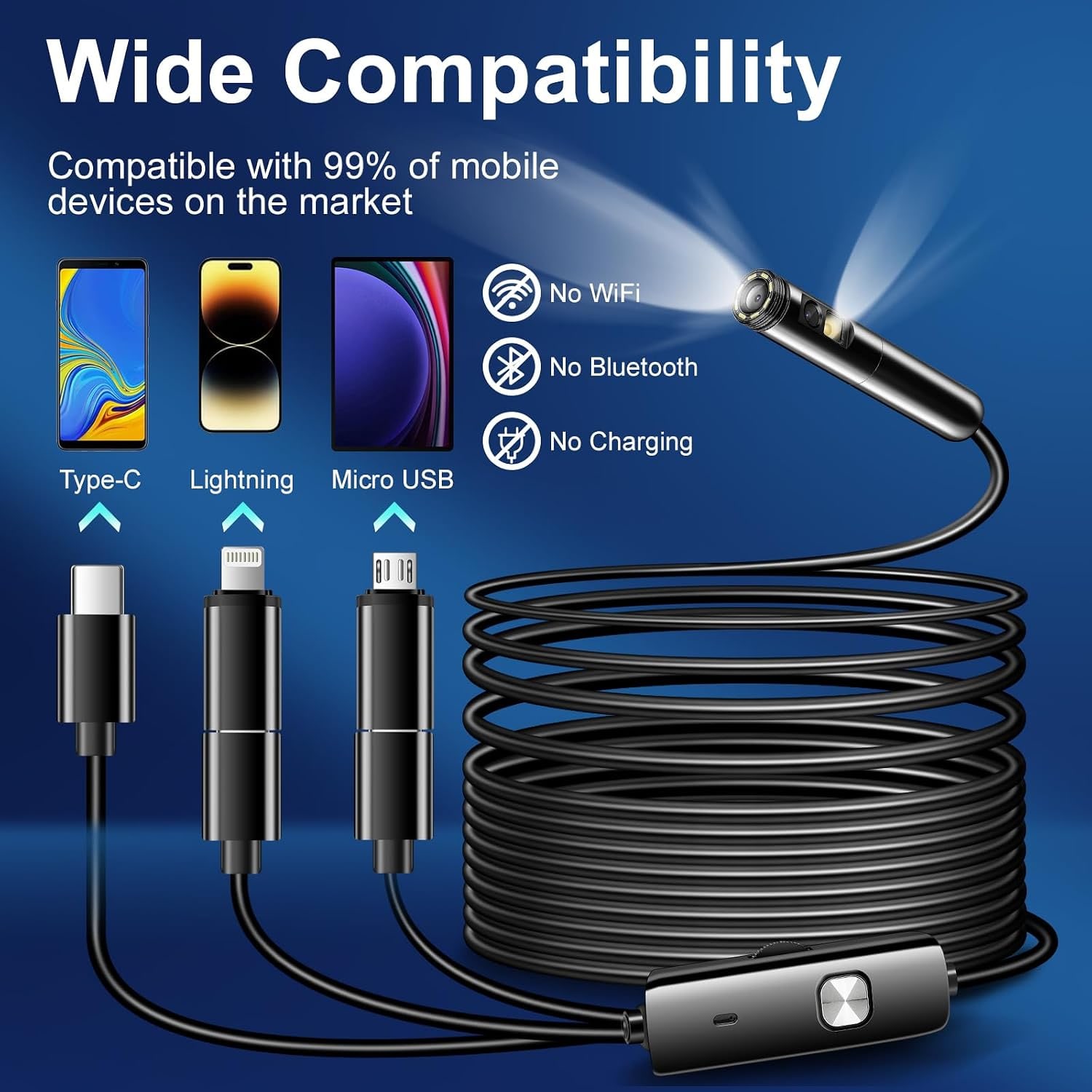 Dual Lens Endoscope Camera with 16.5 ft Semi-Rigid Cable: image 2