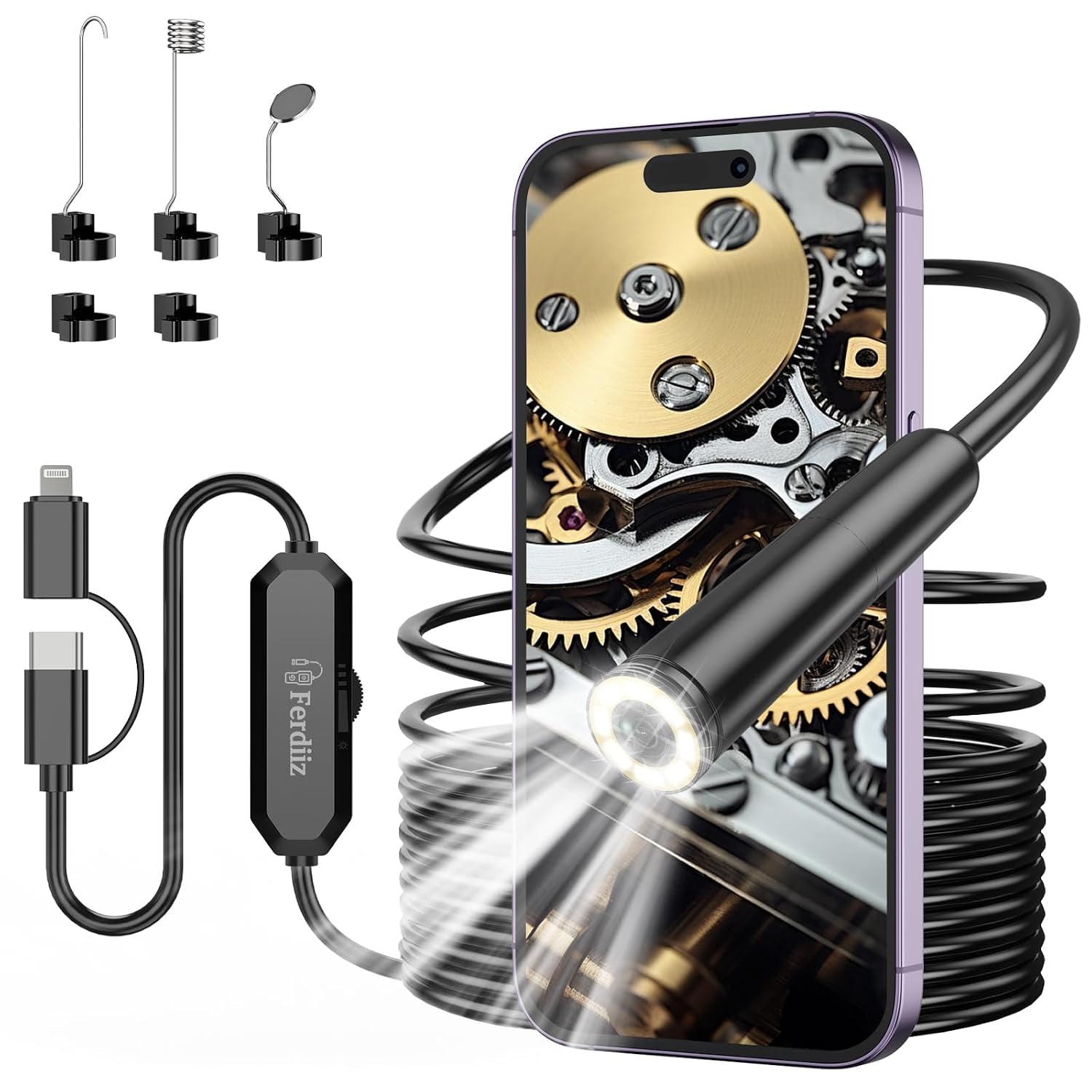 1920P Endoscope Inspection Camera with 16.4ft Semi-Rigid Probe: image 1