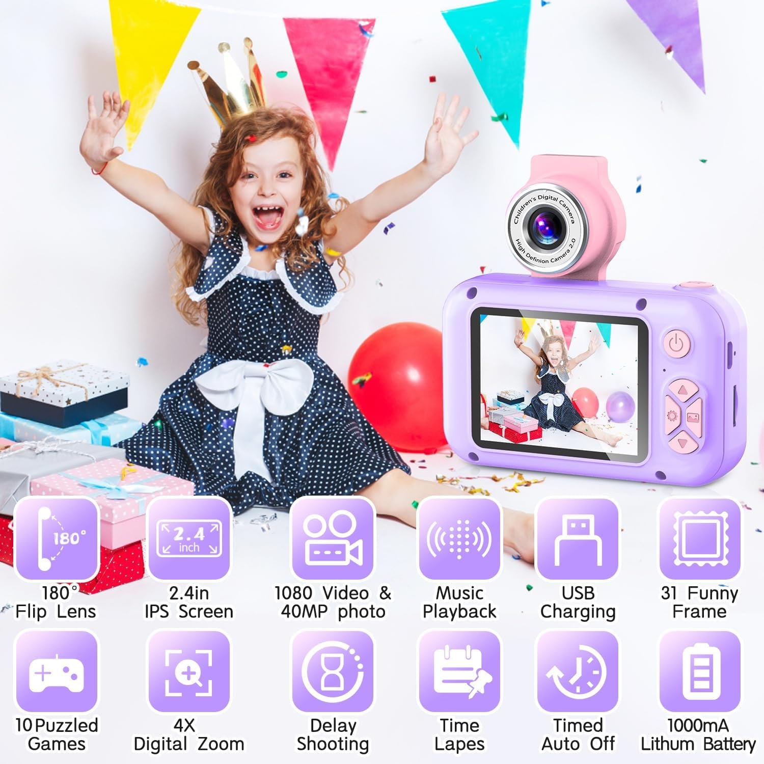 Kids Camera with 180° Flip Lens and 2.4" IPS Screen: image 2
