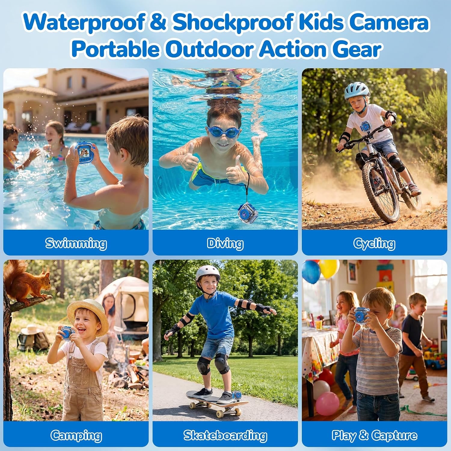 Kids Waterproof Action Camera with 32GB Card and Mounts