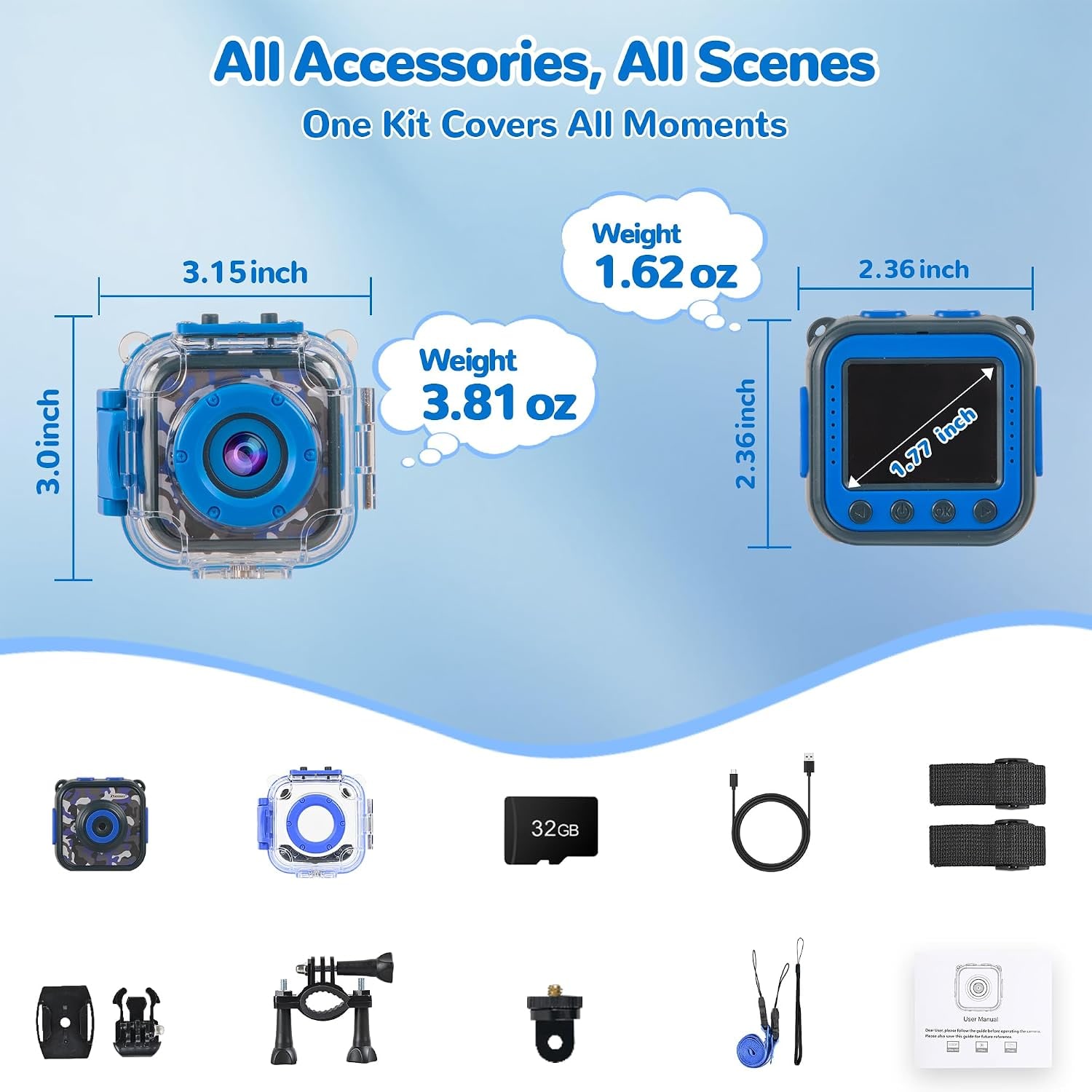 Kids Waterproof Action Camera with 32GB Card and Mounts: image 7
