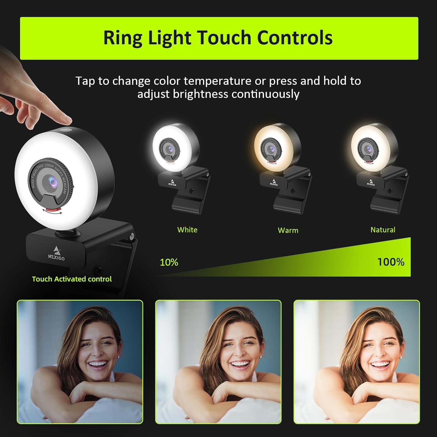 1080p 60fps Webcam with Ring Light: image 4