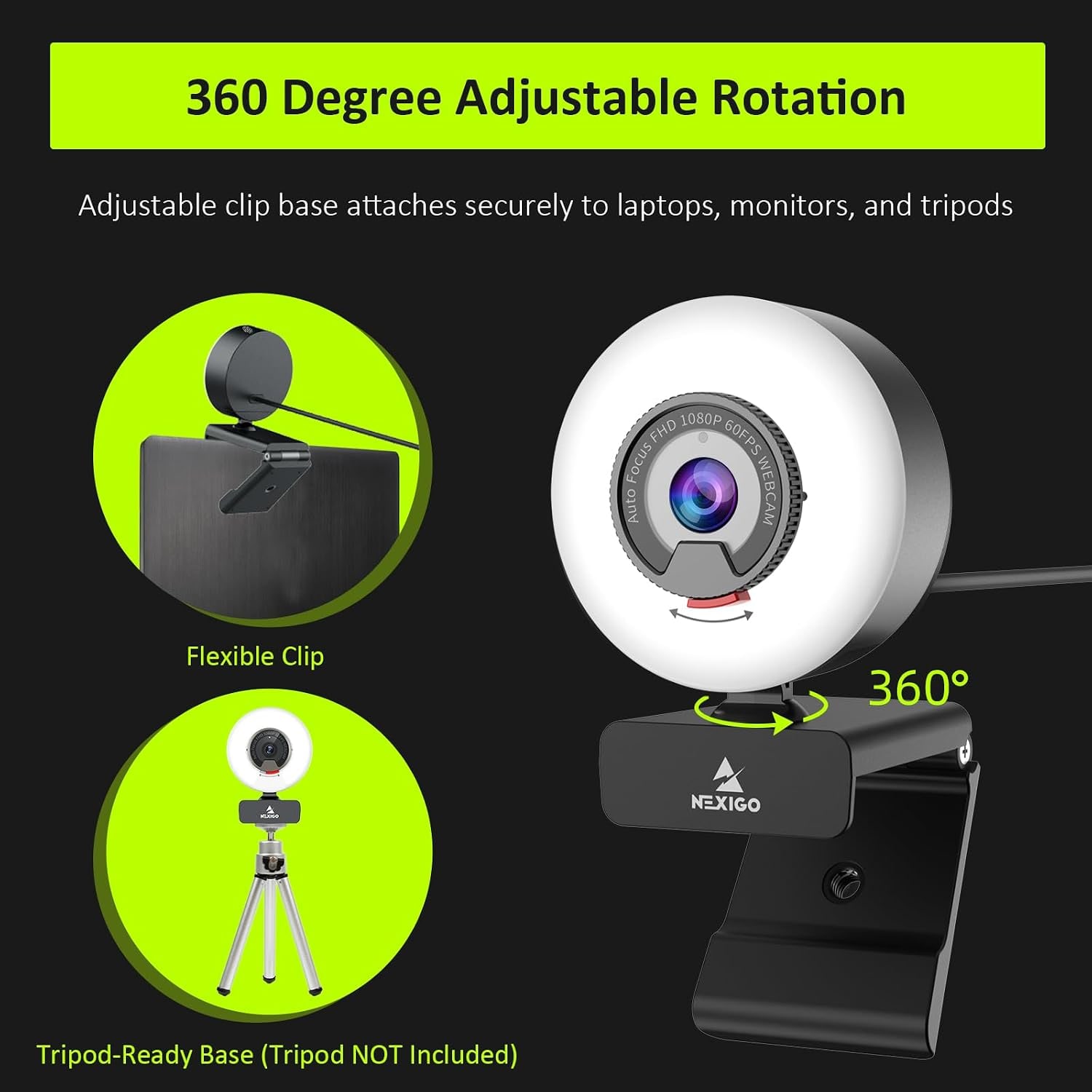 1080p 60fps Webcam with Ring Light: image 8