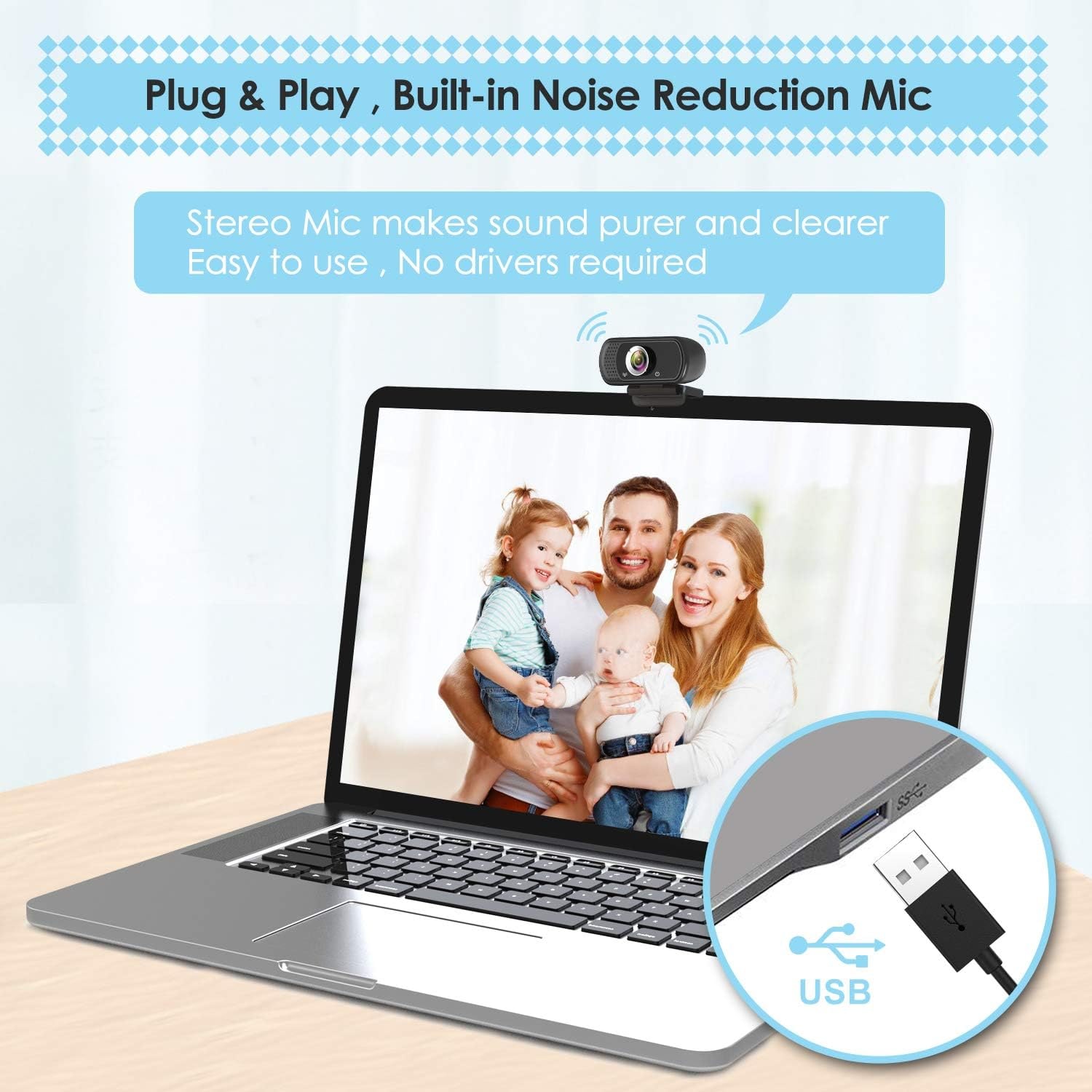 1080p Webcam with Tripod Stand and Privacy Cover