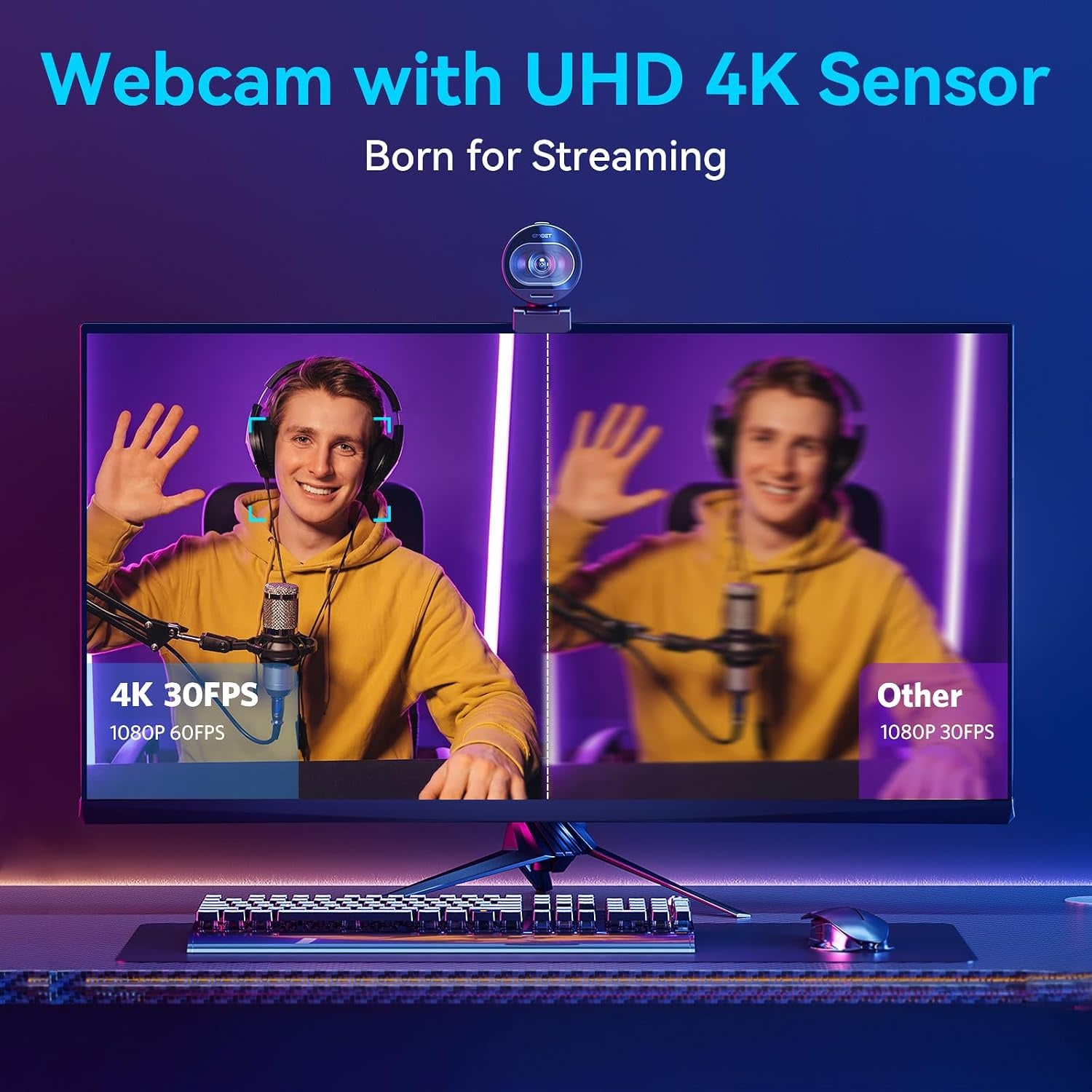 4K Streaming Webcam with PDAF Autofocus and Dual Noise-Canceling Mics